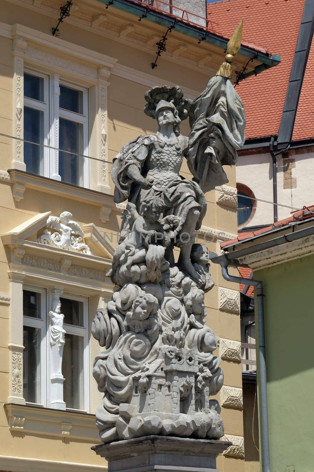 Saint Florian statue on the central square in Ptuj, town on the Drava River banks, Lower Styria Region, Slovenia