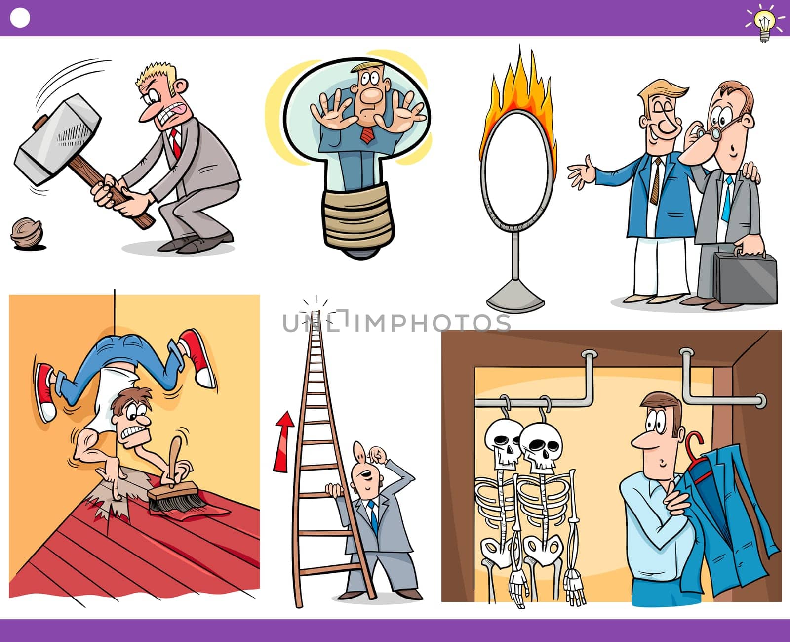 Illustration Set of Humorous Cartoon Concepts or Ideas and Metaphors with Funny Characters