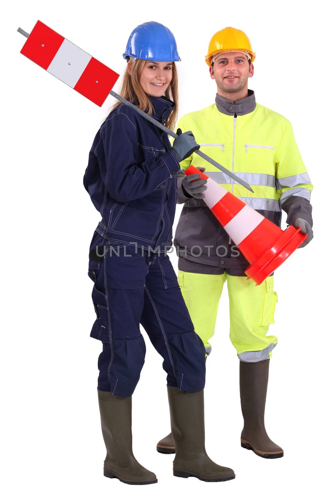 Male and female traffic workers