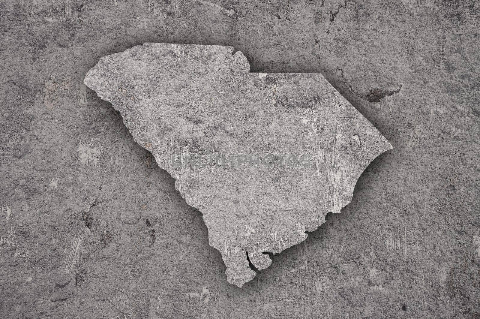 Map of South Carolina on weathered concrete