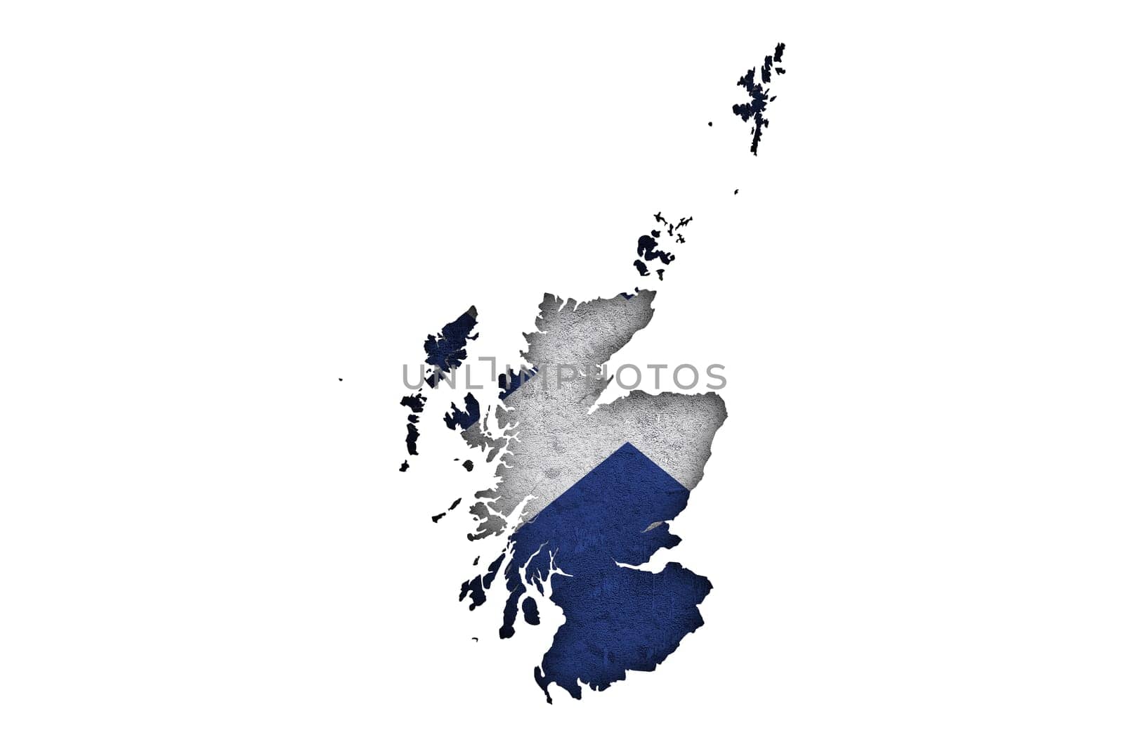 Map and flag of Scotland on weathered concrete