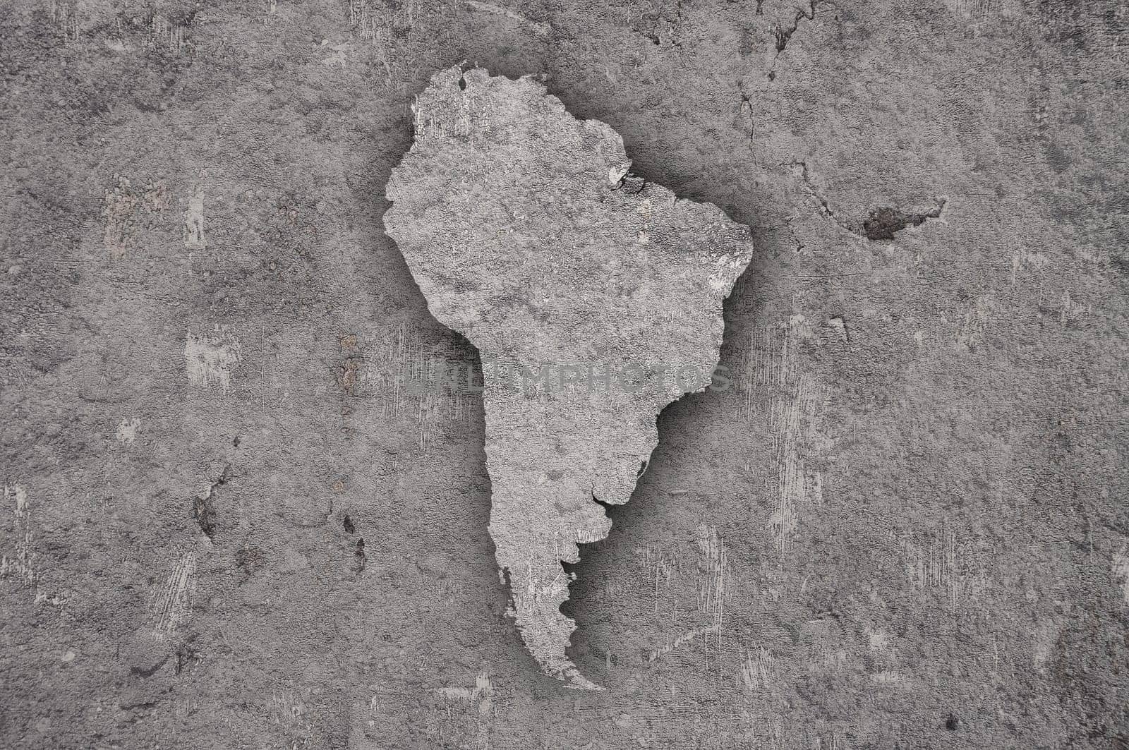Map of South America on weathered concrete