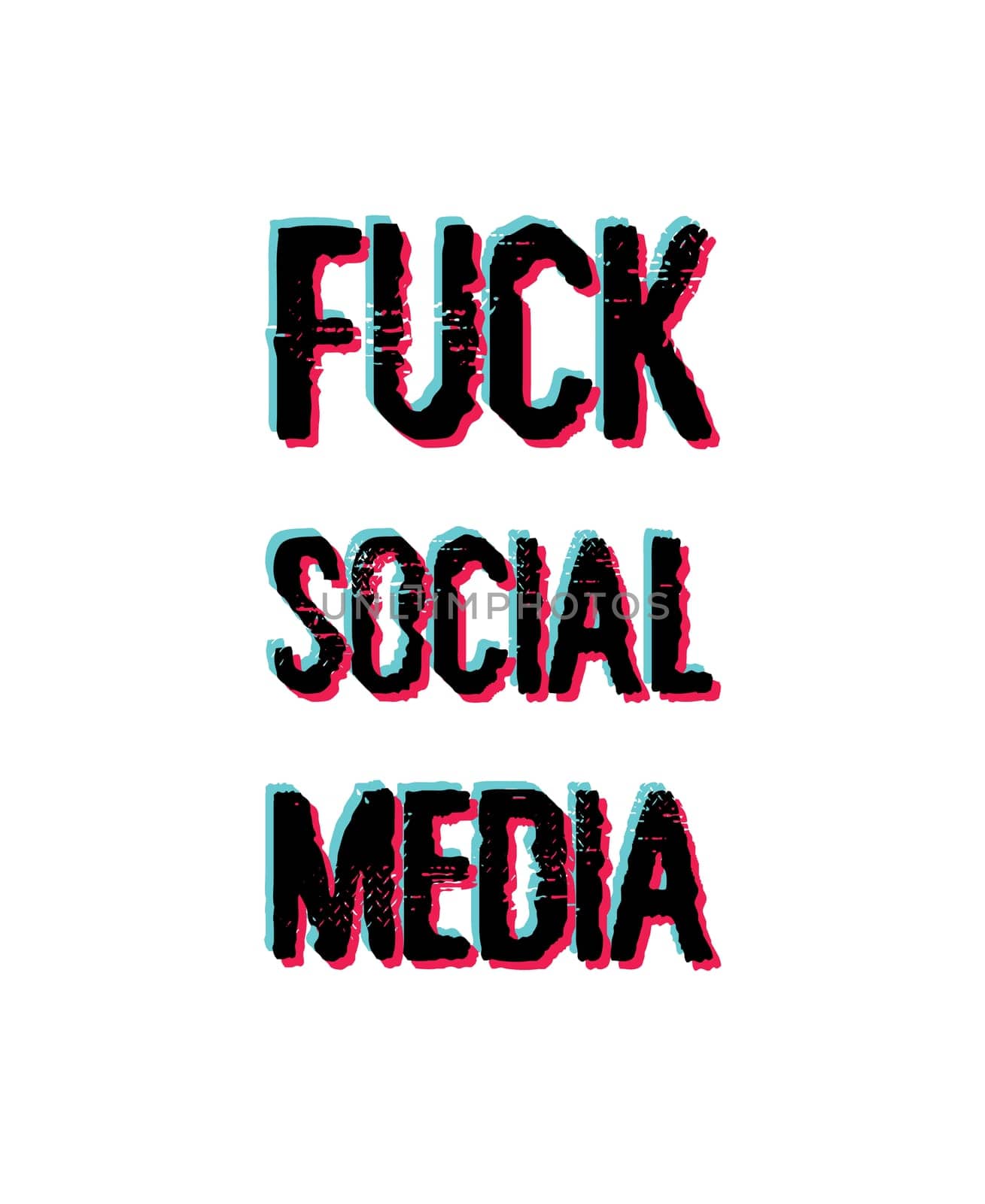 Fuck social media, sarcastic and funny text art illustration with glitch effect colors. Censorship for network communication platforms, websites and apps. Trendy lettering composition for printing.