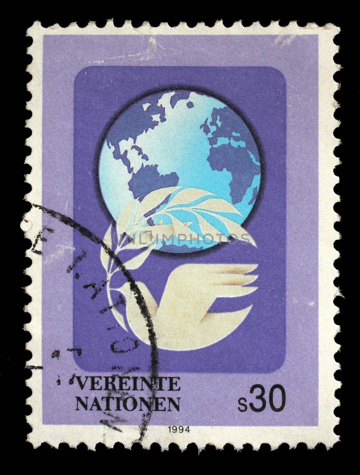 Stamp issued in UN - Vienna shows Symbols U.N.O., circa 1994.