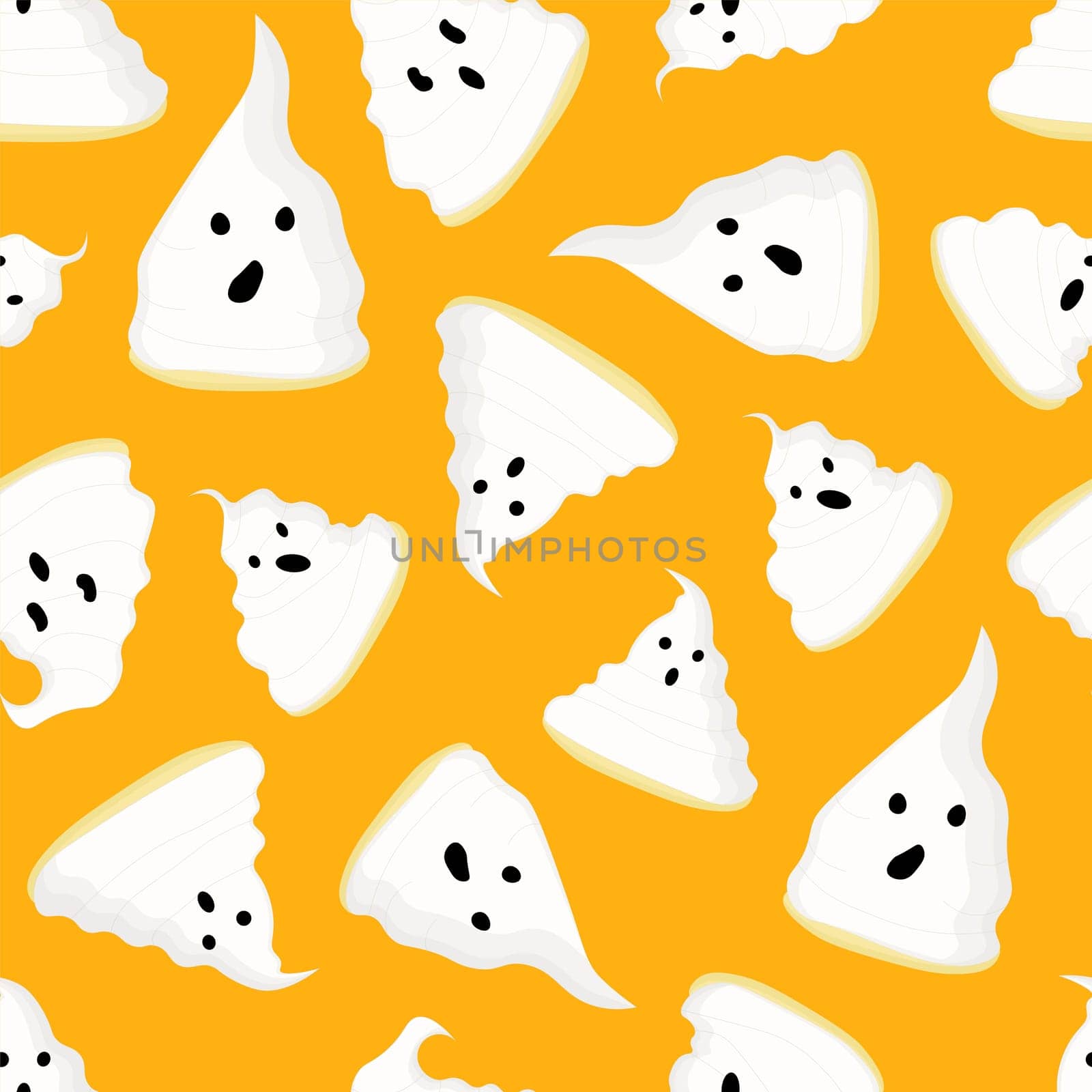 Wrapping paper design. Ghosts pattern seamless. Bright orange background. Halloween