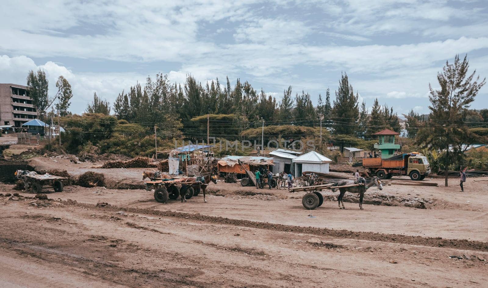 AMHARA REGION, ETHIOPIA, APRIL 22.2019, People on the outskirts of Gondar. Amhara region, Ethiopia, April 22. 2019