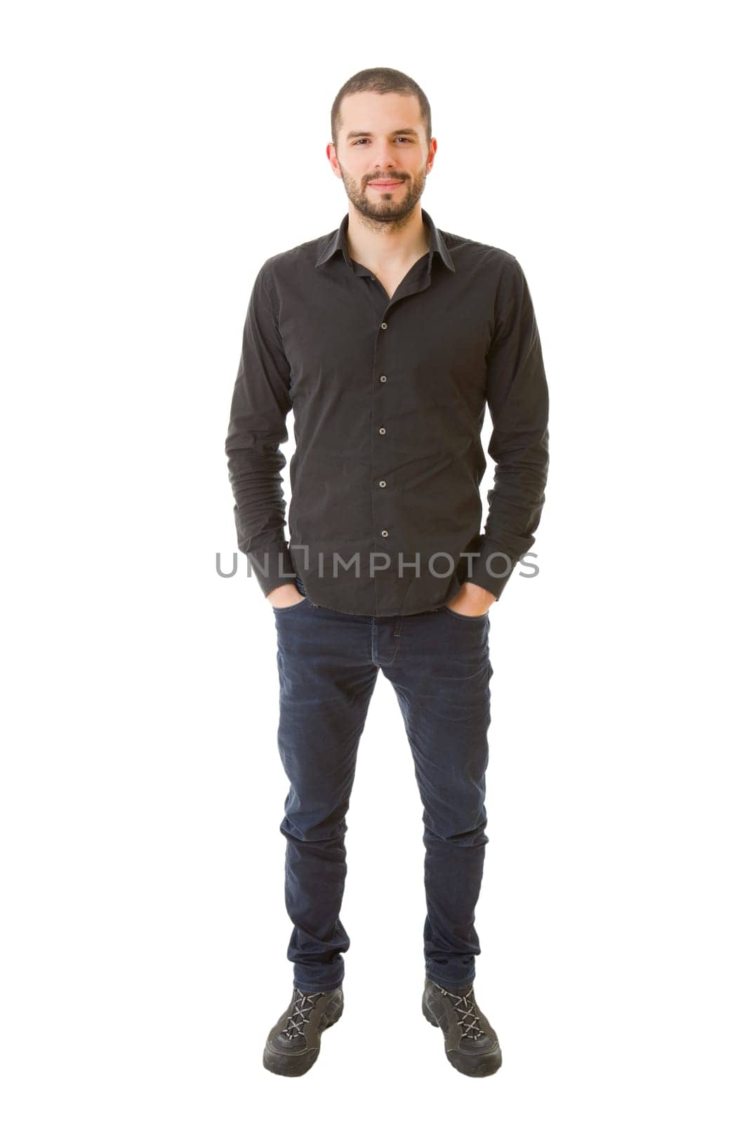 young casual man full body in a white background