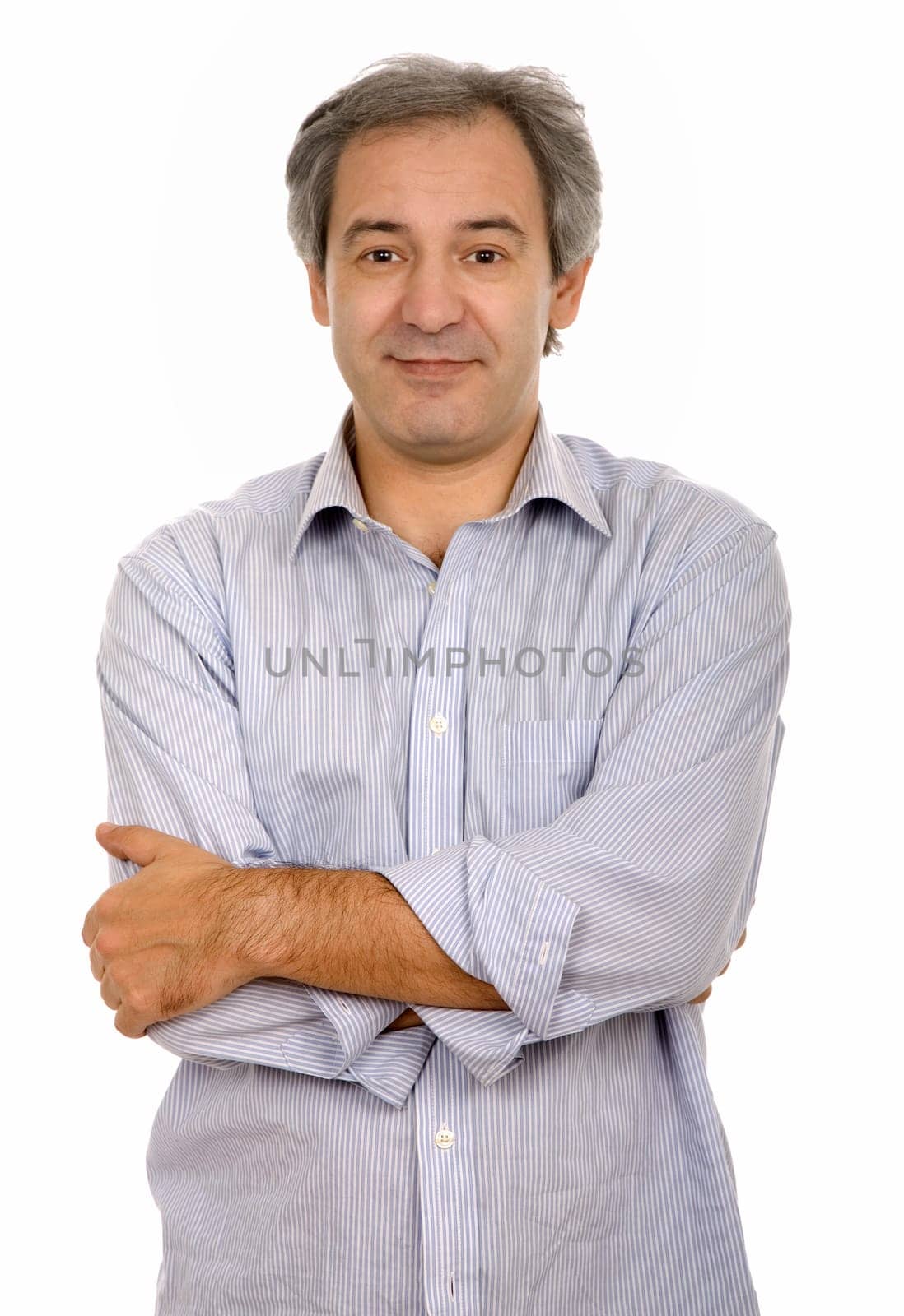 mature happy casual man portrait, isolated on white