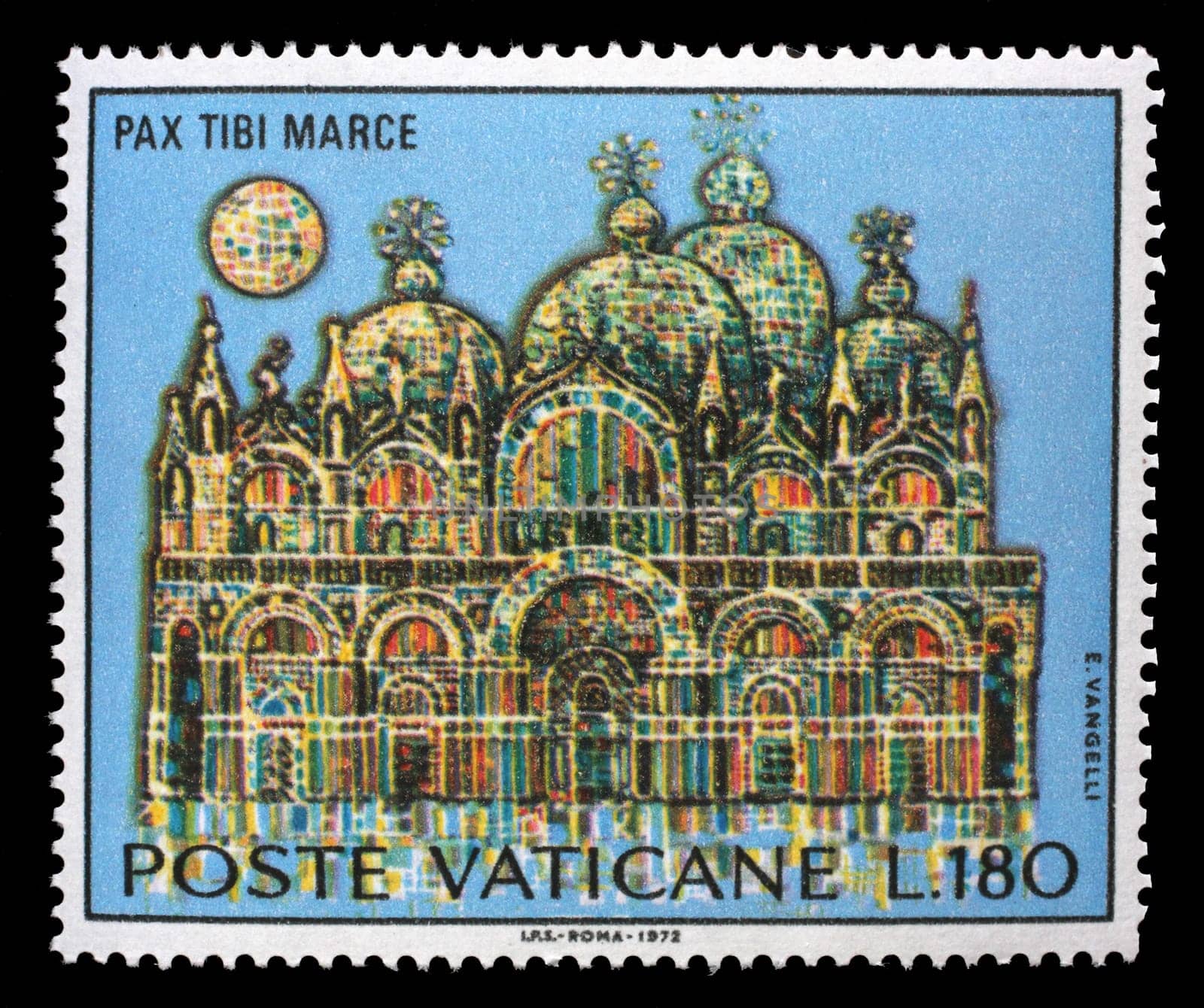 Stamp issued in Vatican shows St Mark's Basilica in Venice, circa 1972.