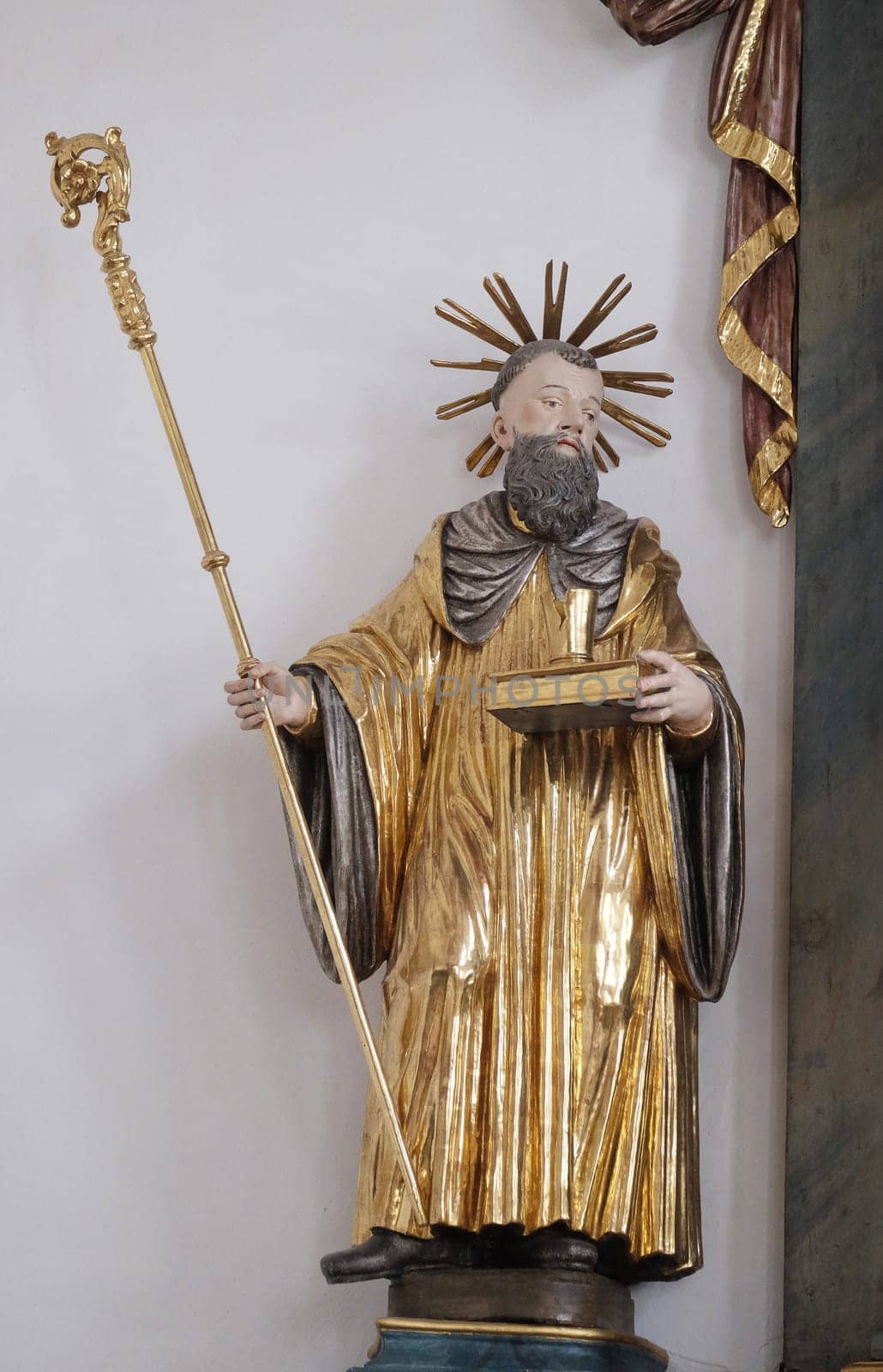Saint Benedict, altar statue in the church of St. Agatha in Schmerlenbach, Germany