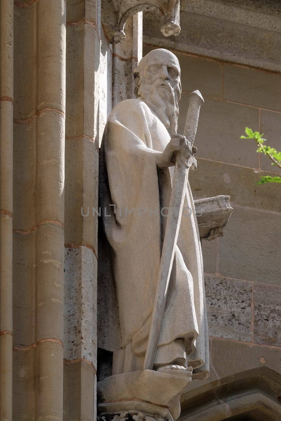 Saint Paul, statue on facade of the St James Church in Rothenburg ob der Tauber, Germany