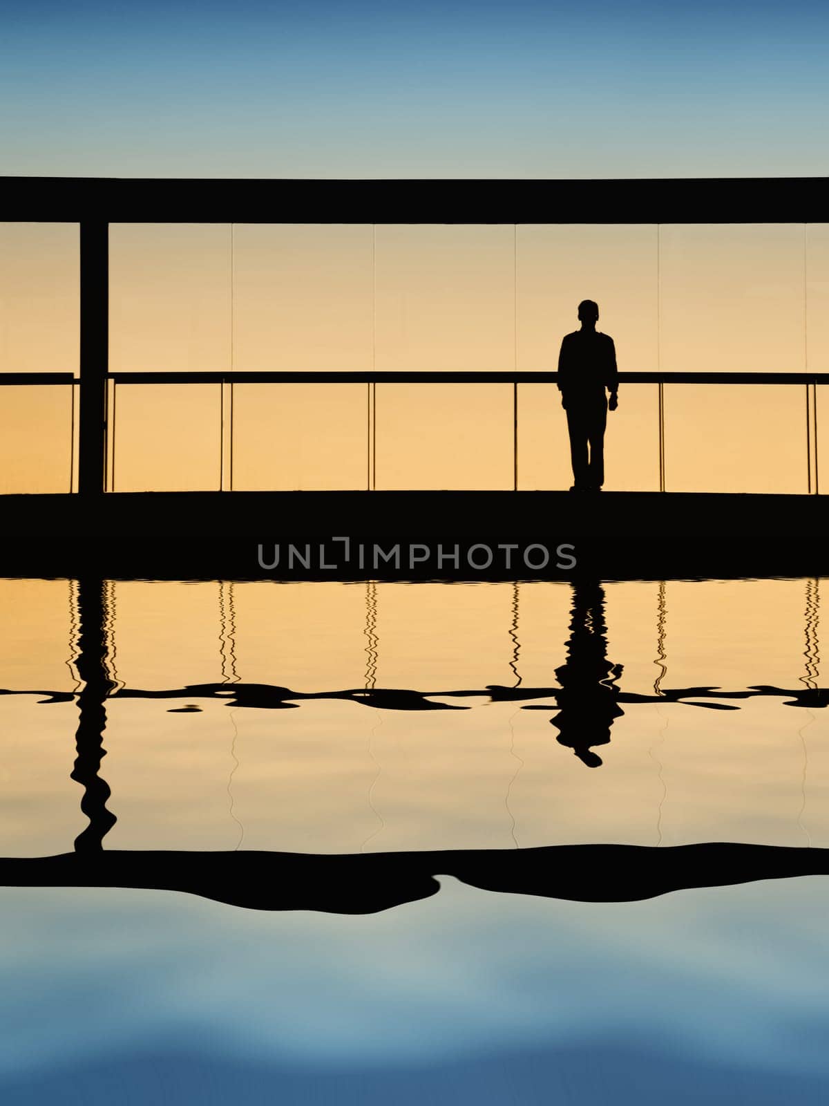 worker inside the modern building in silhouette