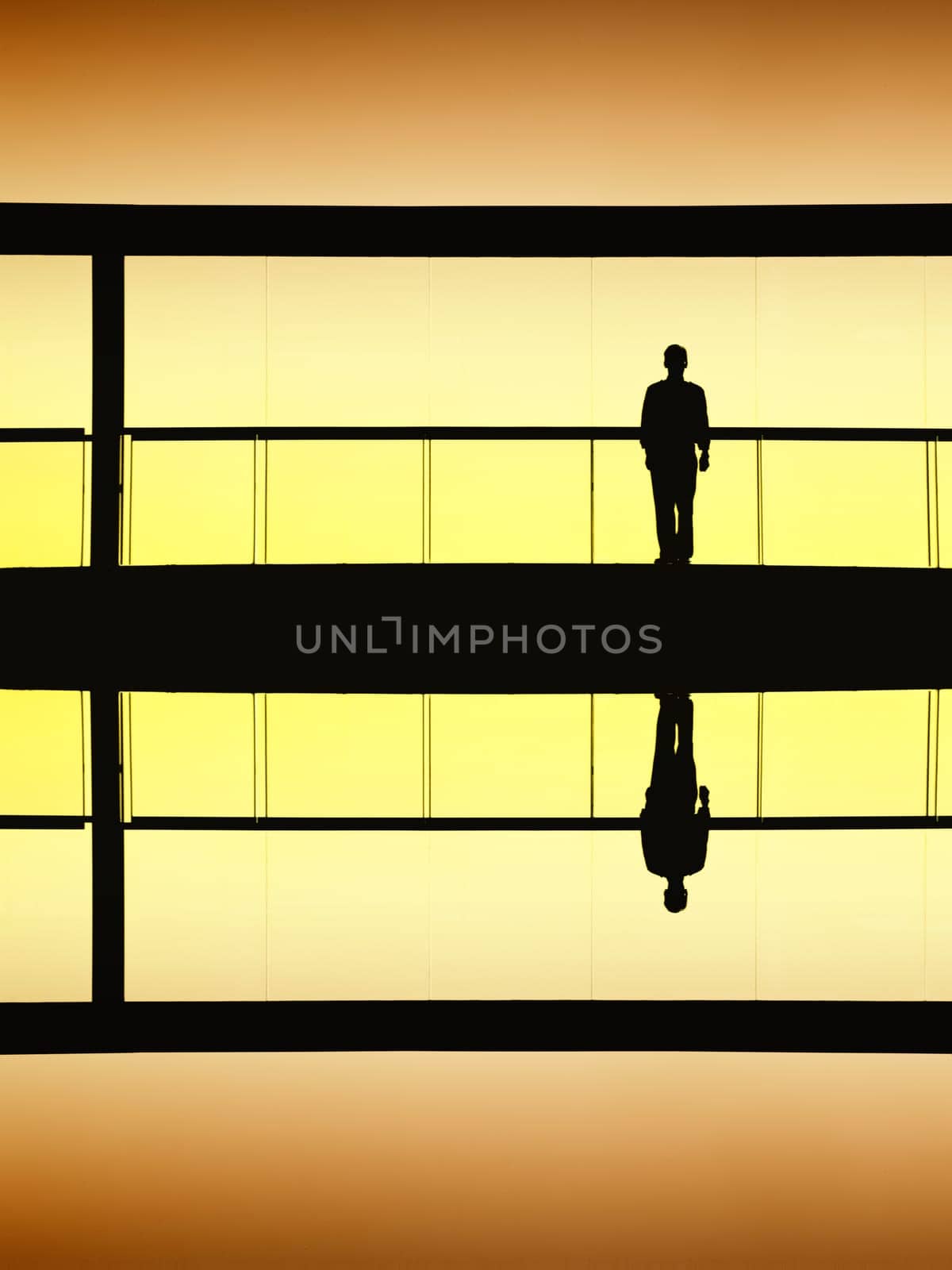 worker inside the modern building in silhouette