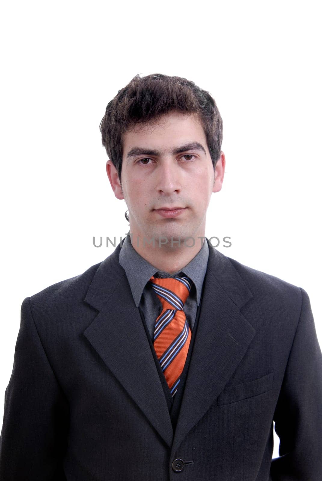 young bored man portrait in white background