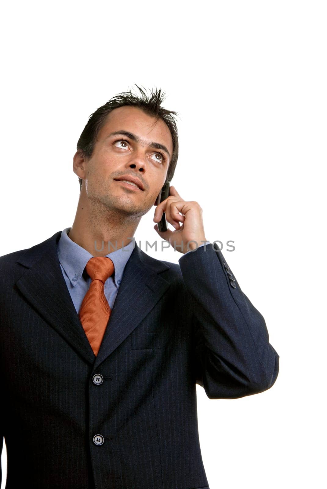 business man on the phone in white background
