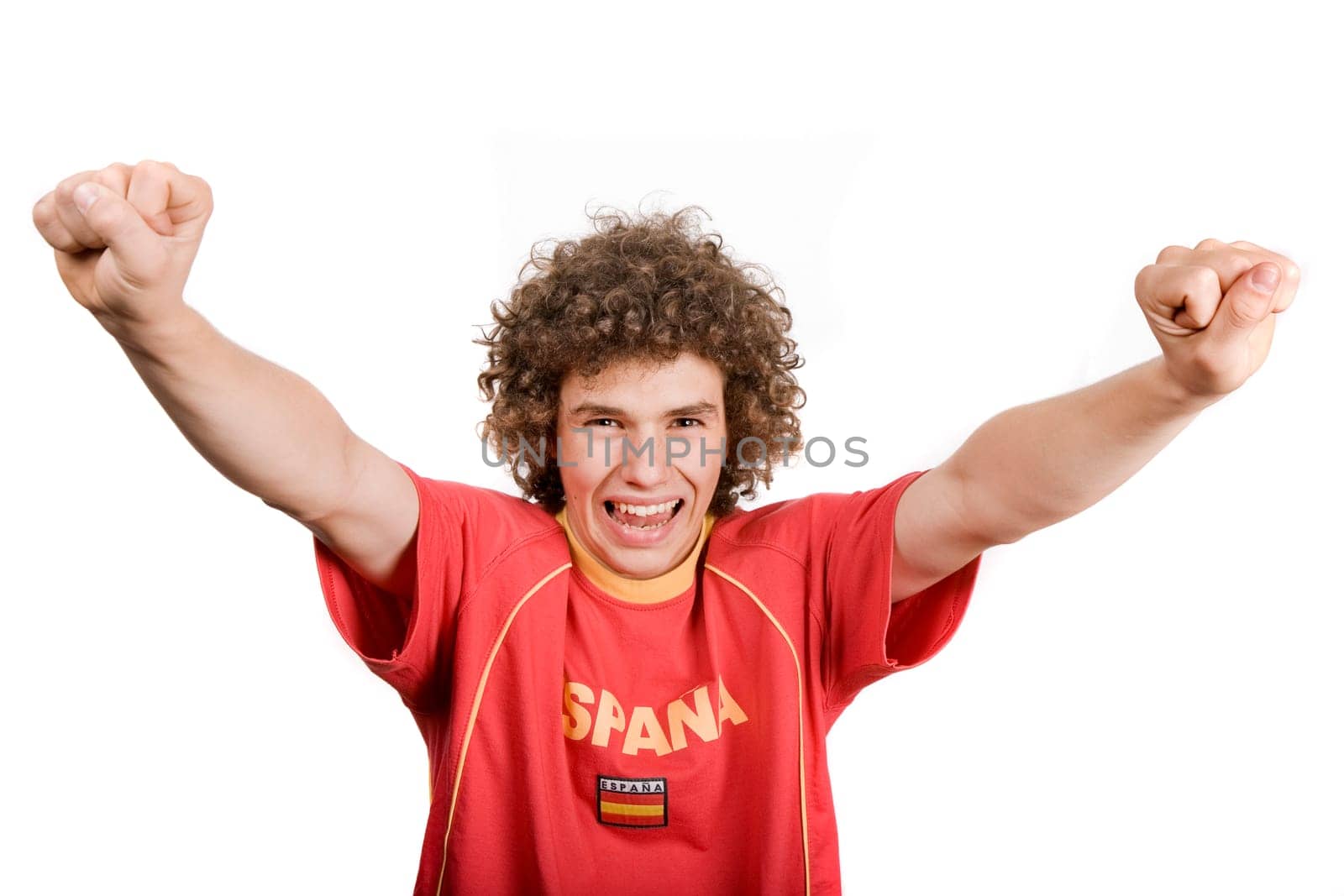 spanish young man supporter, isolated on white