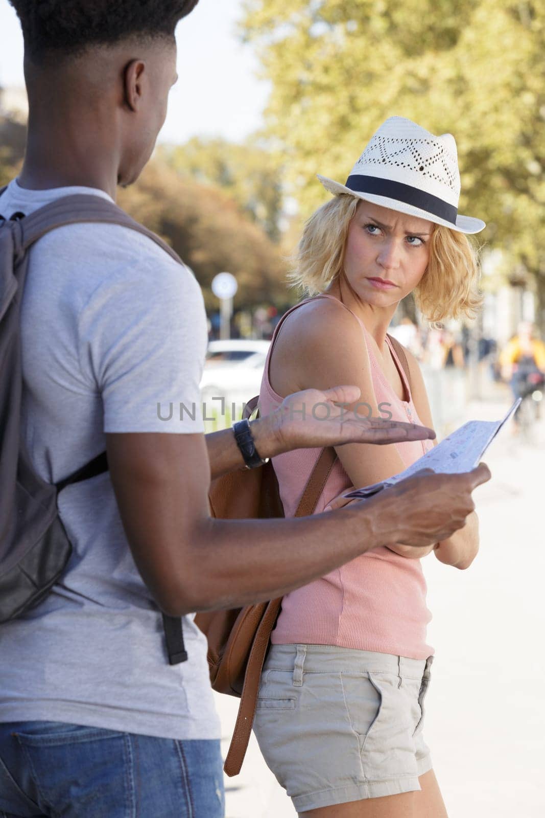 upset woman with man