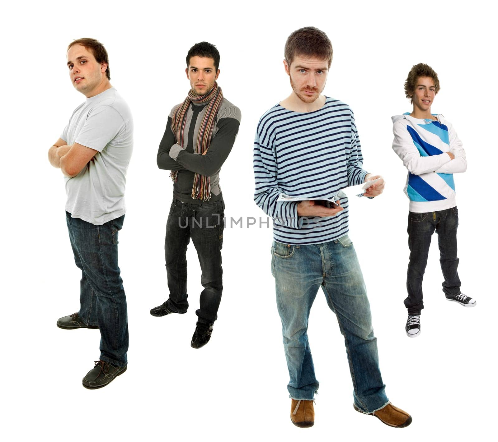 group of young men full body, isolated