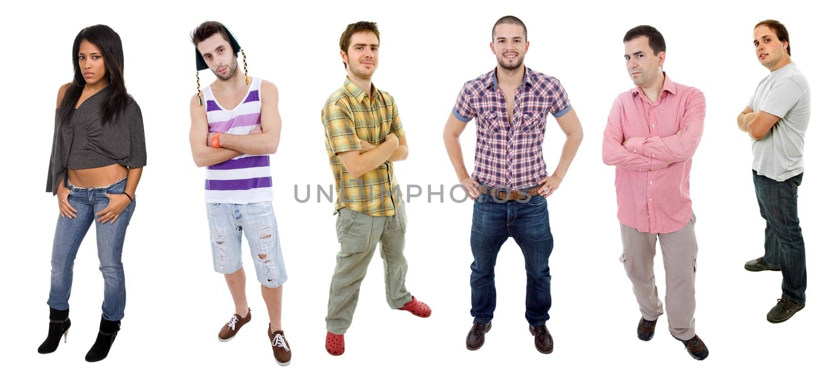 group of teens full lenght, isolated on white