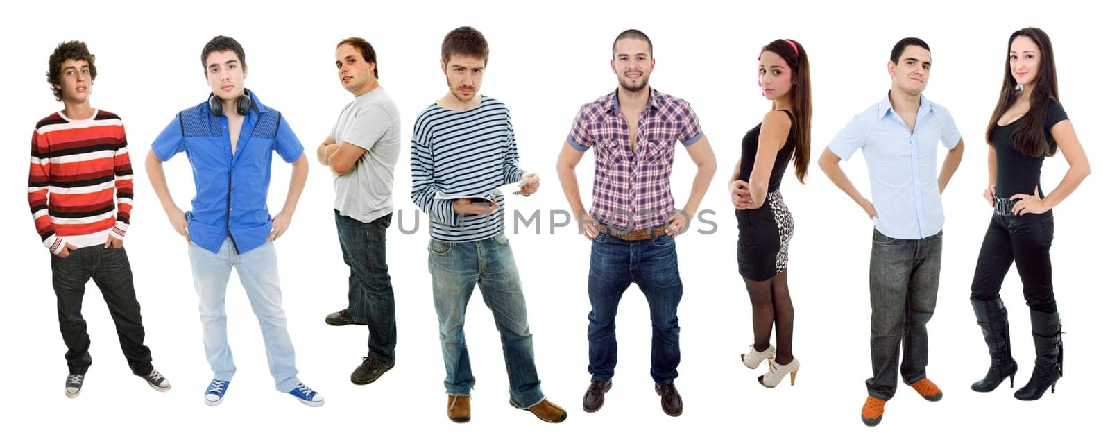 young casual man full body in a white background