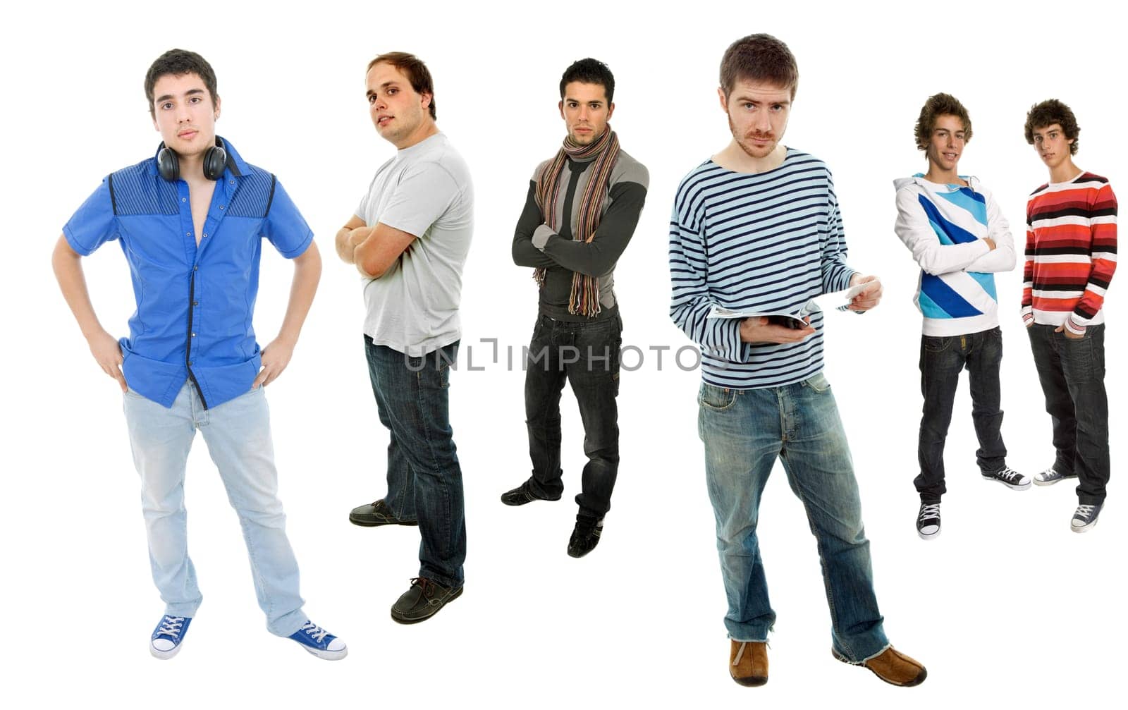 group of young men full body, isolated