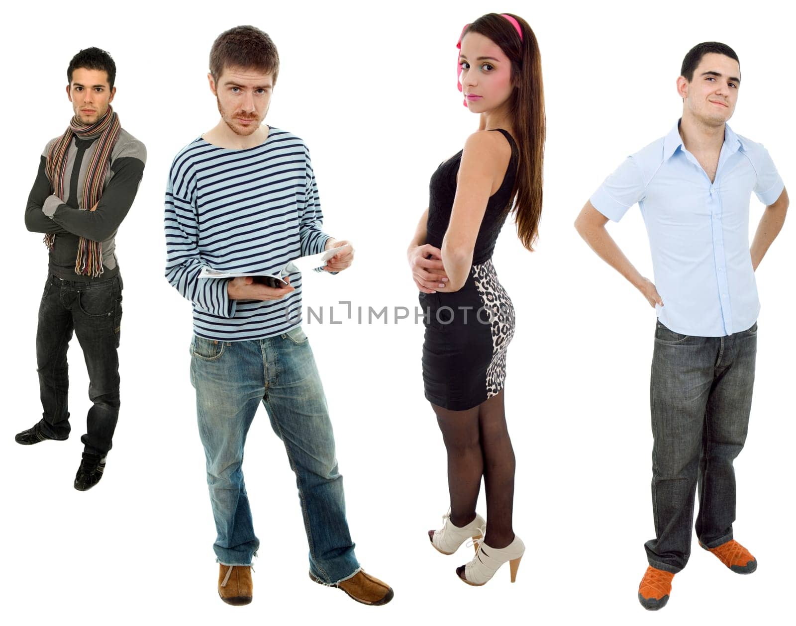group of teens full lenght, isolated on white