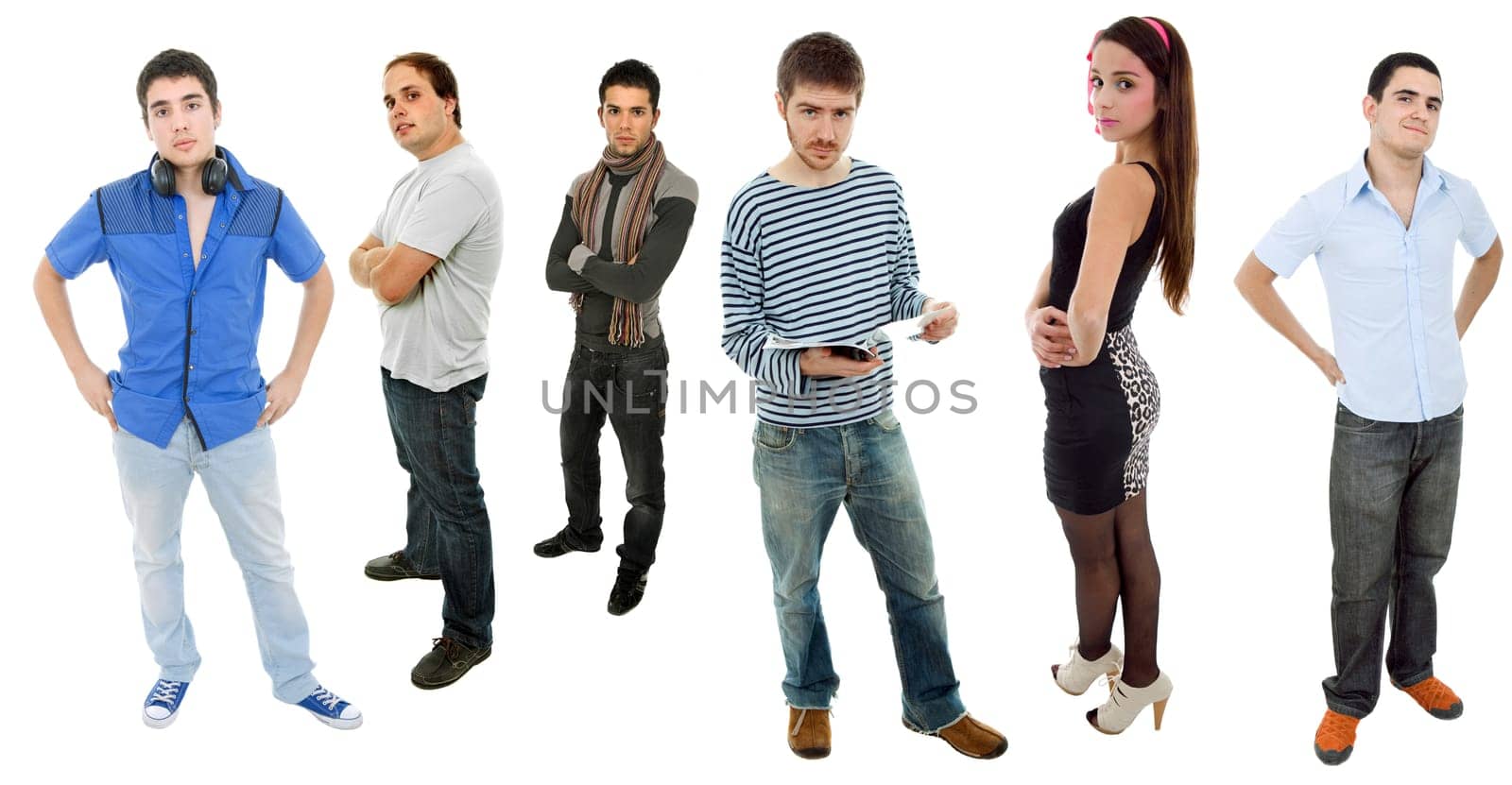 group of teens full lenght, isolated on white