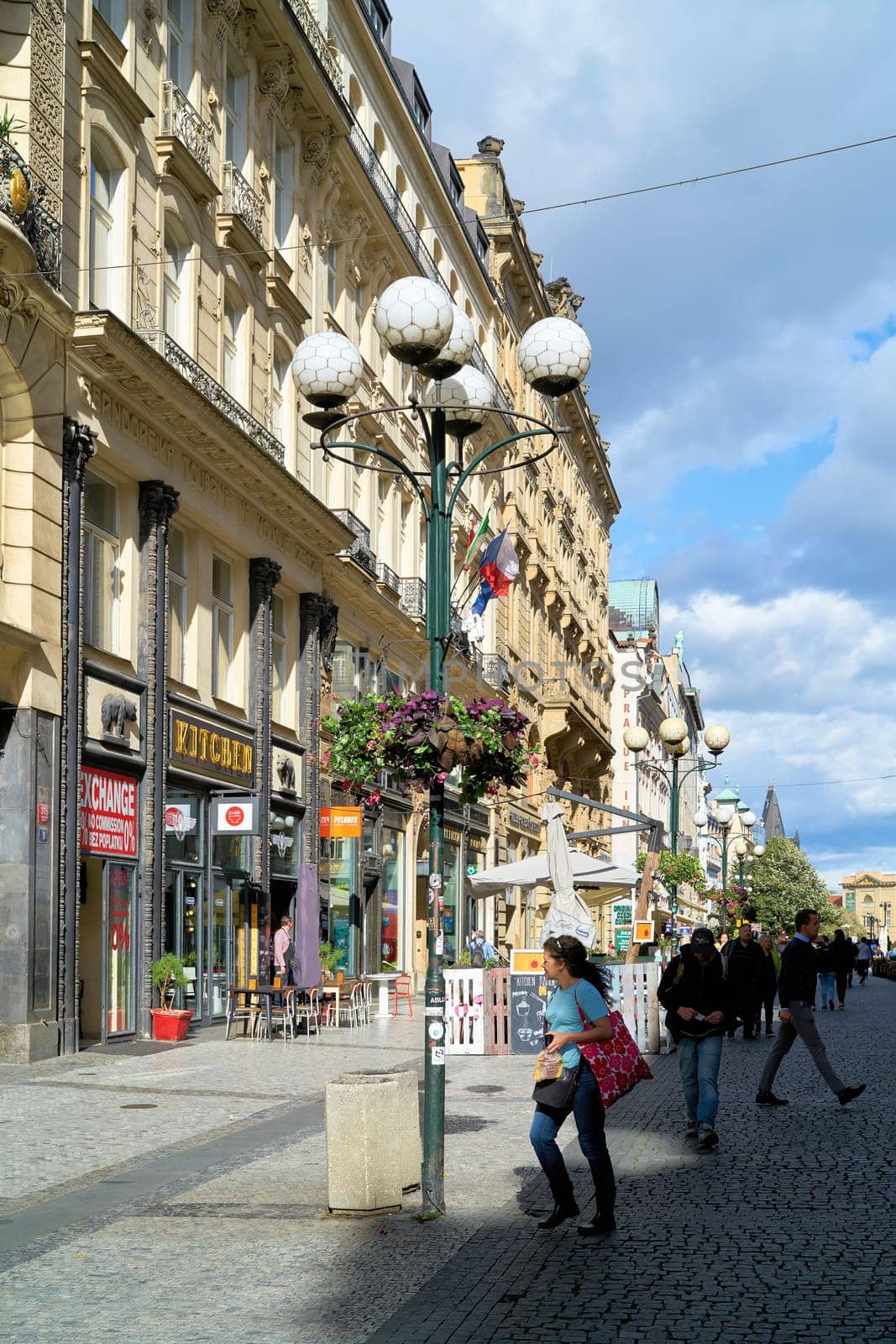 Tourists and residents in a popular shopping street in Prague