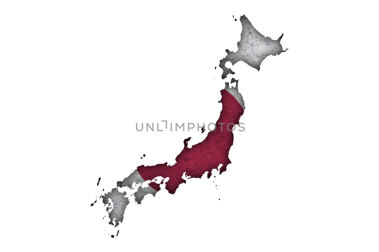 Map and flag of Japan on weathered concrete