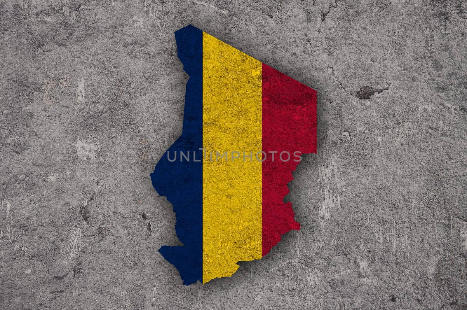 Map and flag of Chad on weathered concrete