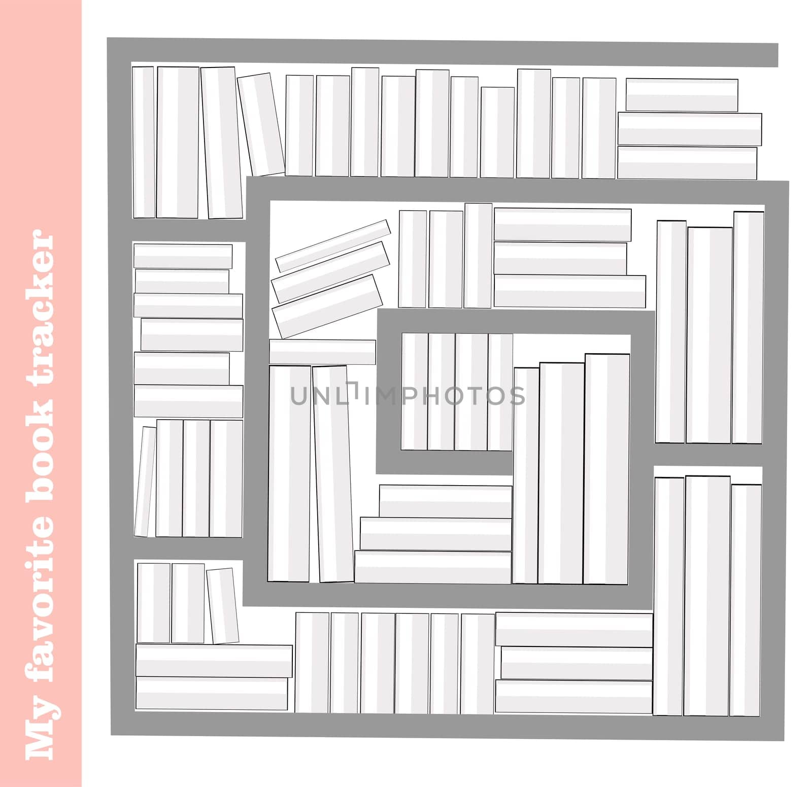 Tracker reading books. Book tracker. Template for organization. illustration. Shelf with books.