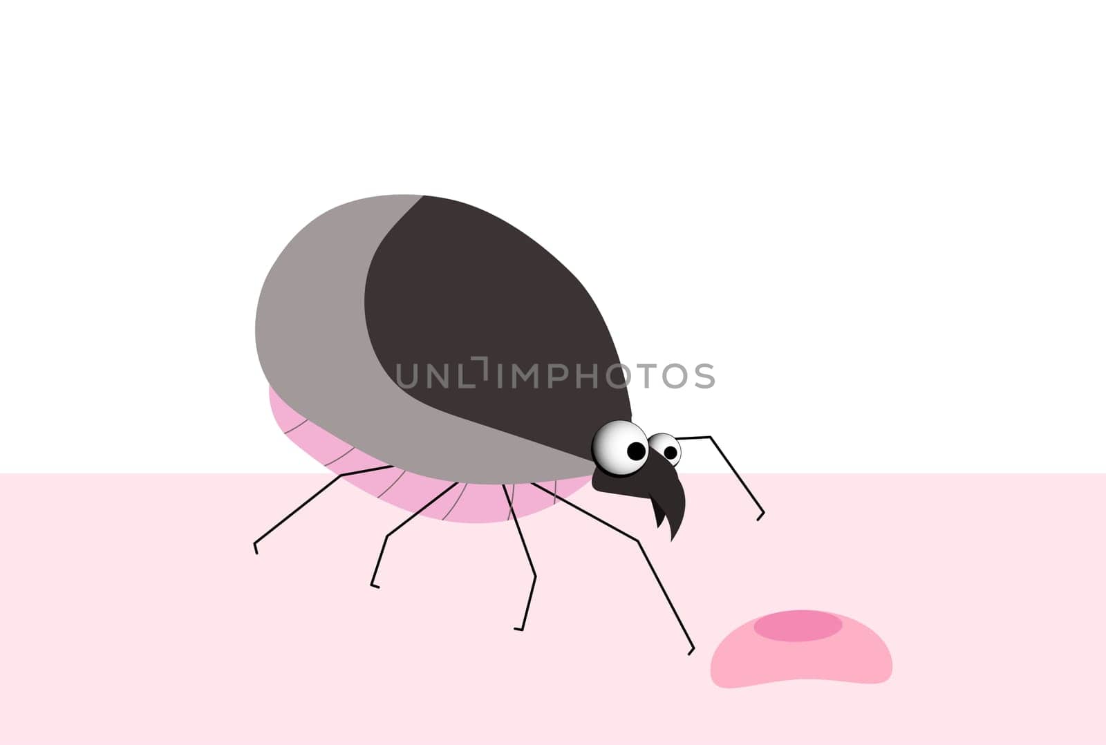 Bug, tick. blood-sucking parasite. Insect pest. Tick character illustration