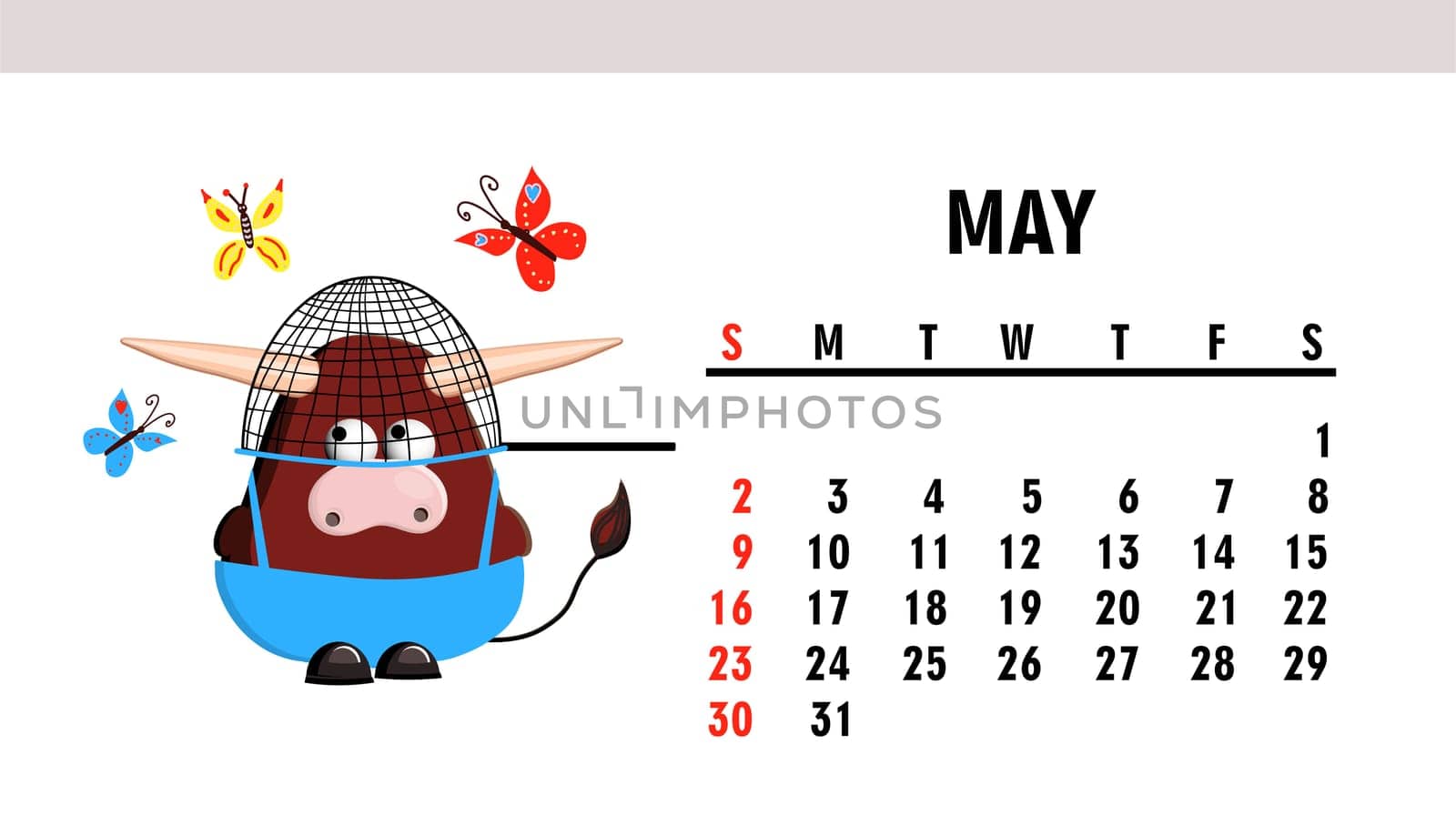 Calendar or planner 2021 kawaii cartoon ox. graphics. calendar or planner 2021 kawaii cartoon ox, bull or cow, symbol of new year, cute characters.May
