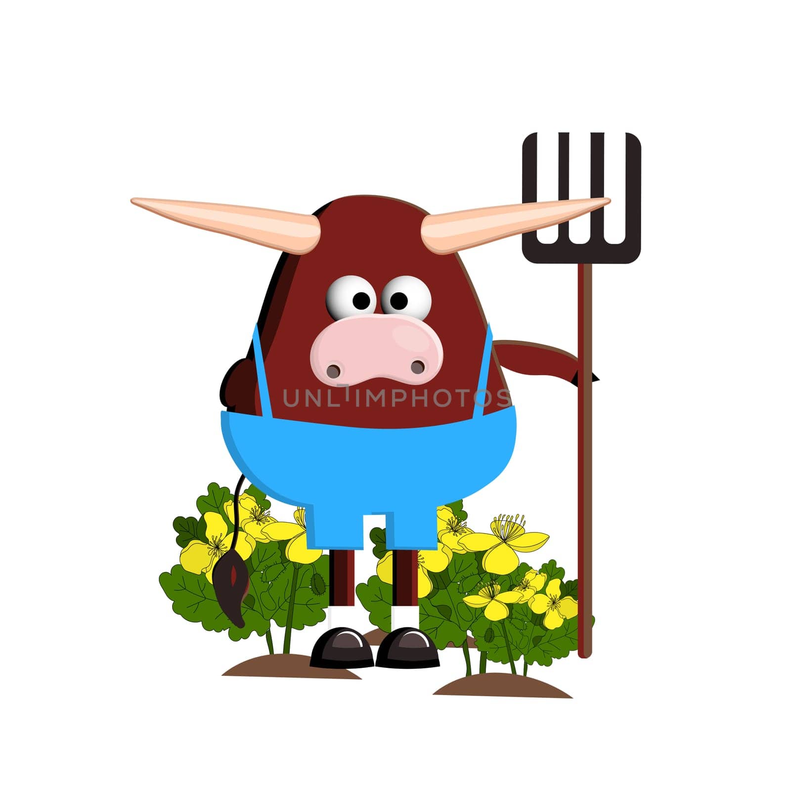Bull character, cartoon bull. Symbol 2021. ox. Cute bull illustration on a white background.