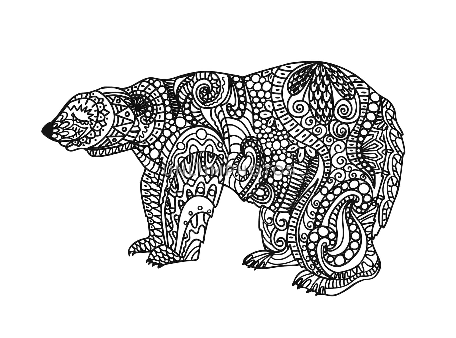 The bear is black and white. Polar Bear coloring page. Linear drawing animal. Antistress coloring page. illustration isolated on a white background.