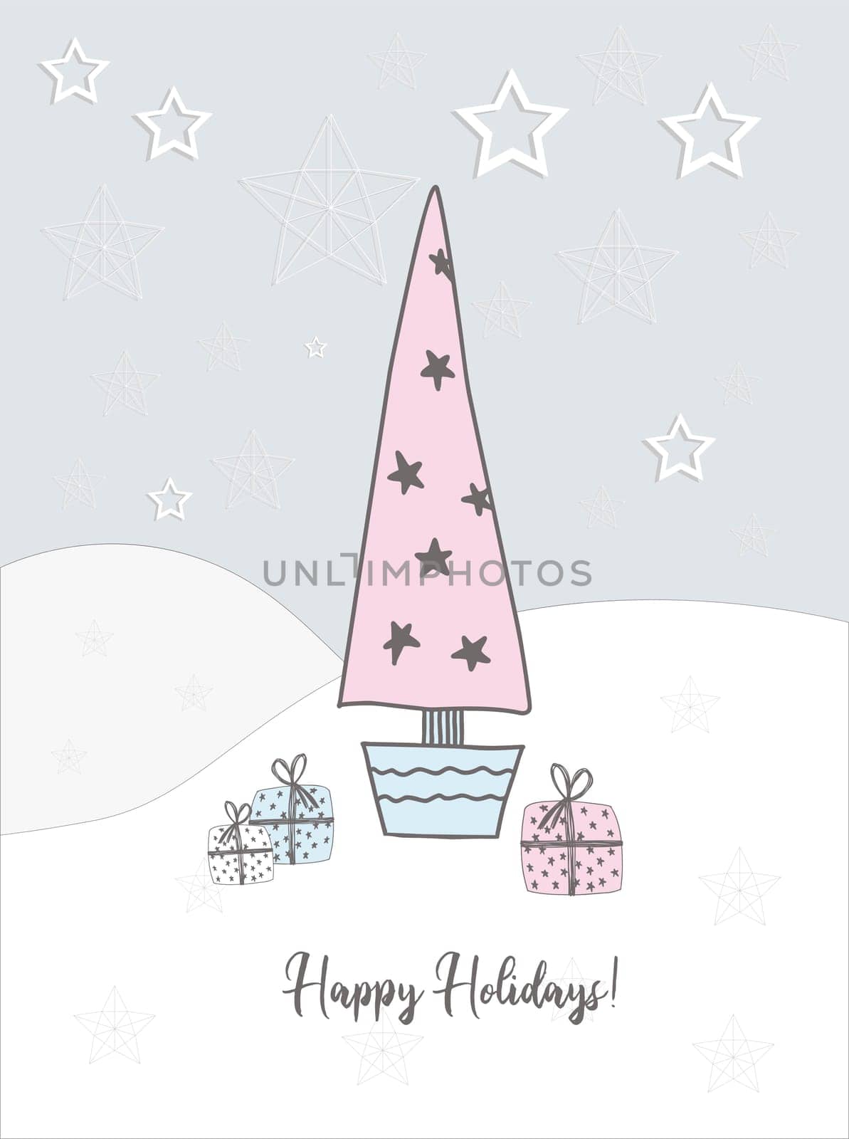 New Year's card of 2021. Christmas tree. Winter hand drawn card. happy Holidays