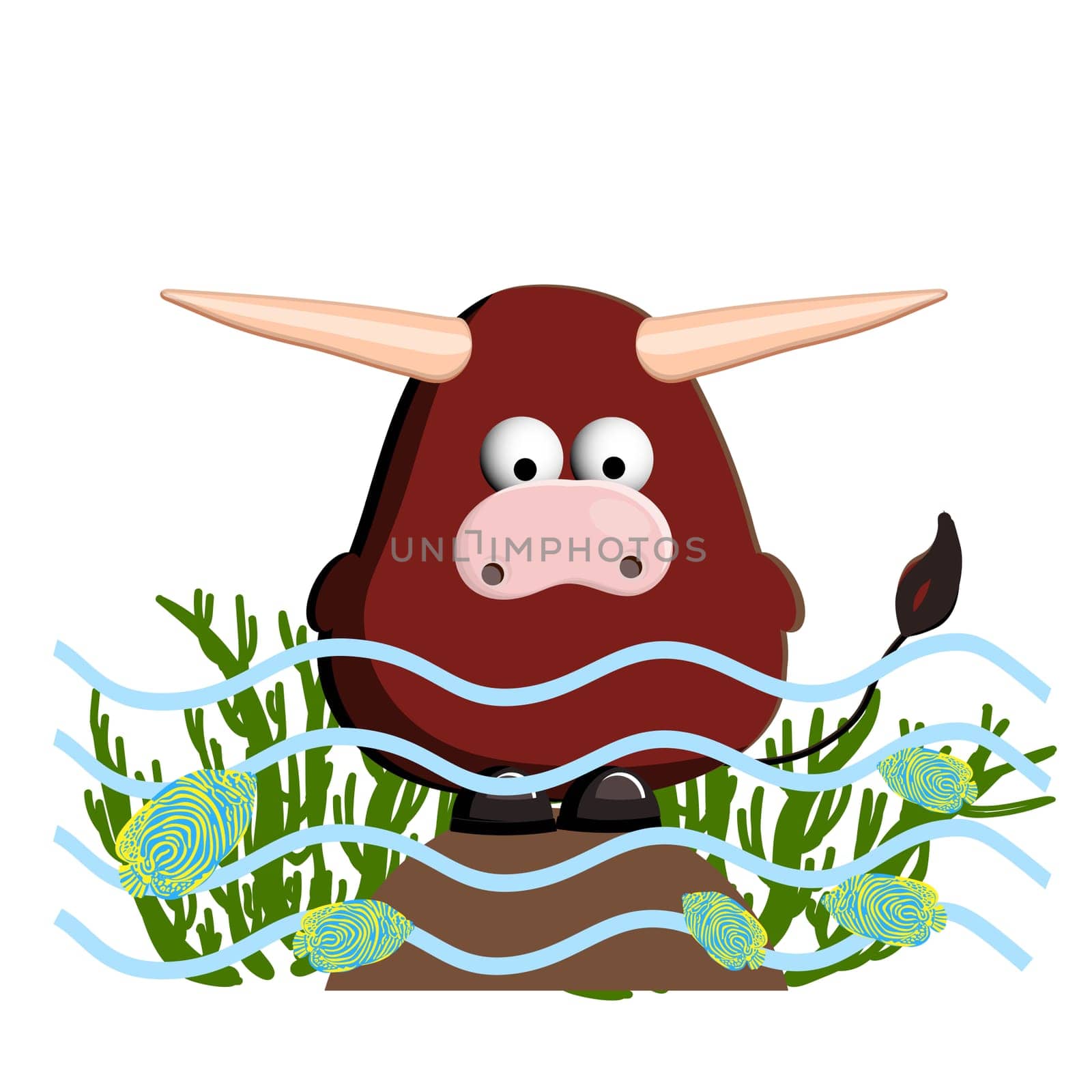 Year of the calf. ox character is cute. isolated on a white background.