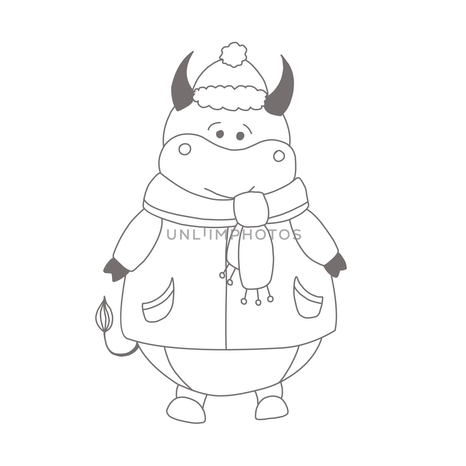 Year of the bull. Ox coloring page The animals are horned. Children's illustration bull or ox. Christmas and New Year. symbol of the year. 2021
