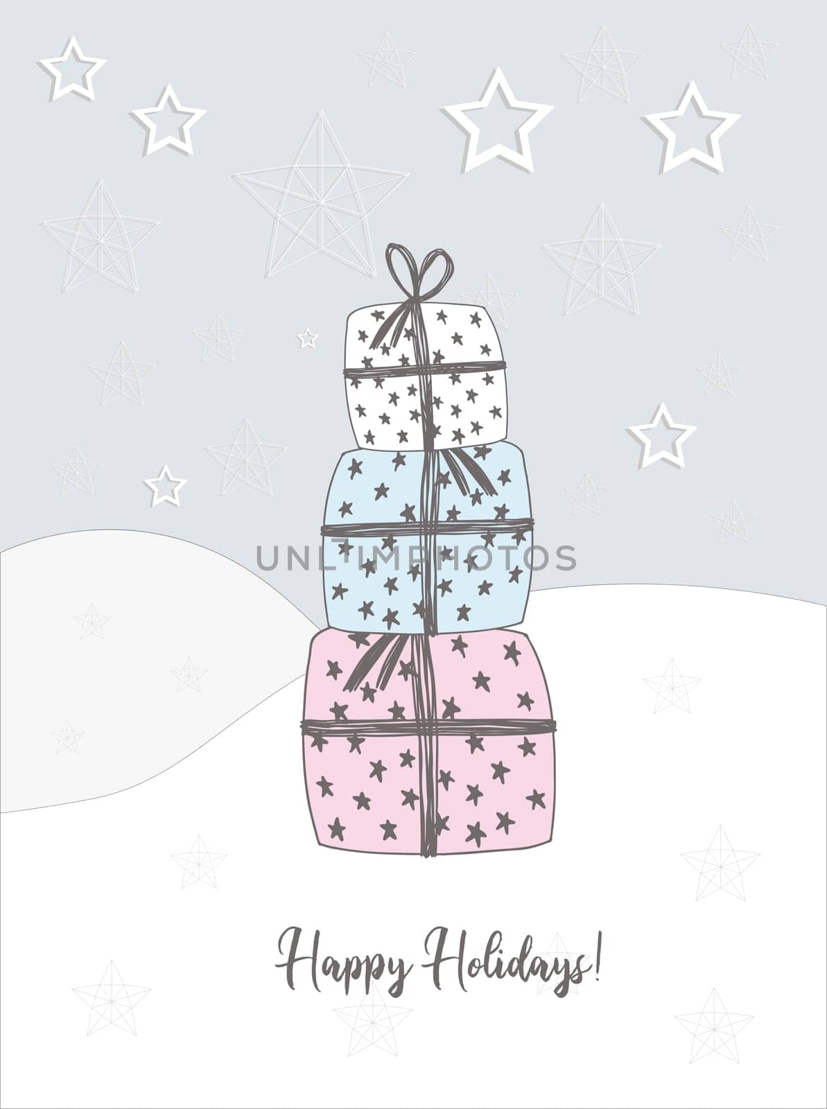 New Year's card of 2021. Christmas gifts. Winter hand drawn card. happy Holidays