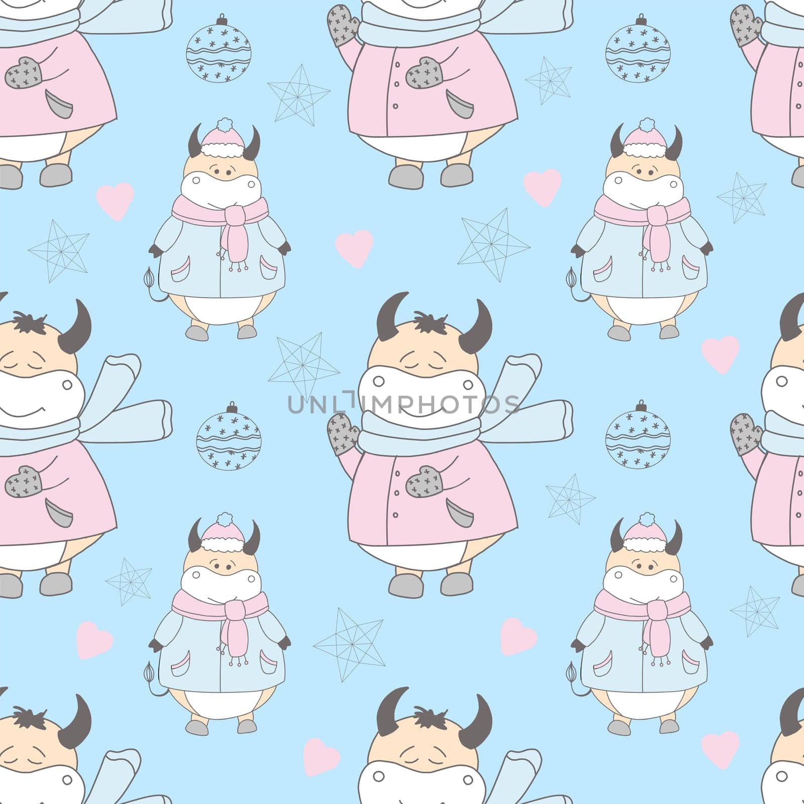 bull pattern. 2021 year. year of the ox or calf. bull character. illustration.