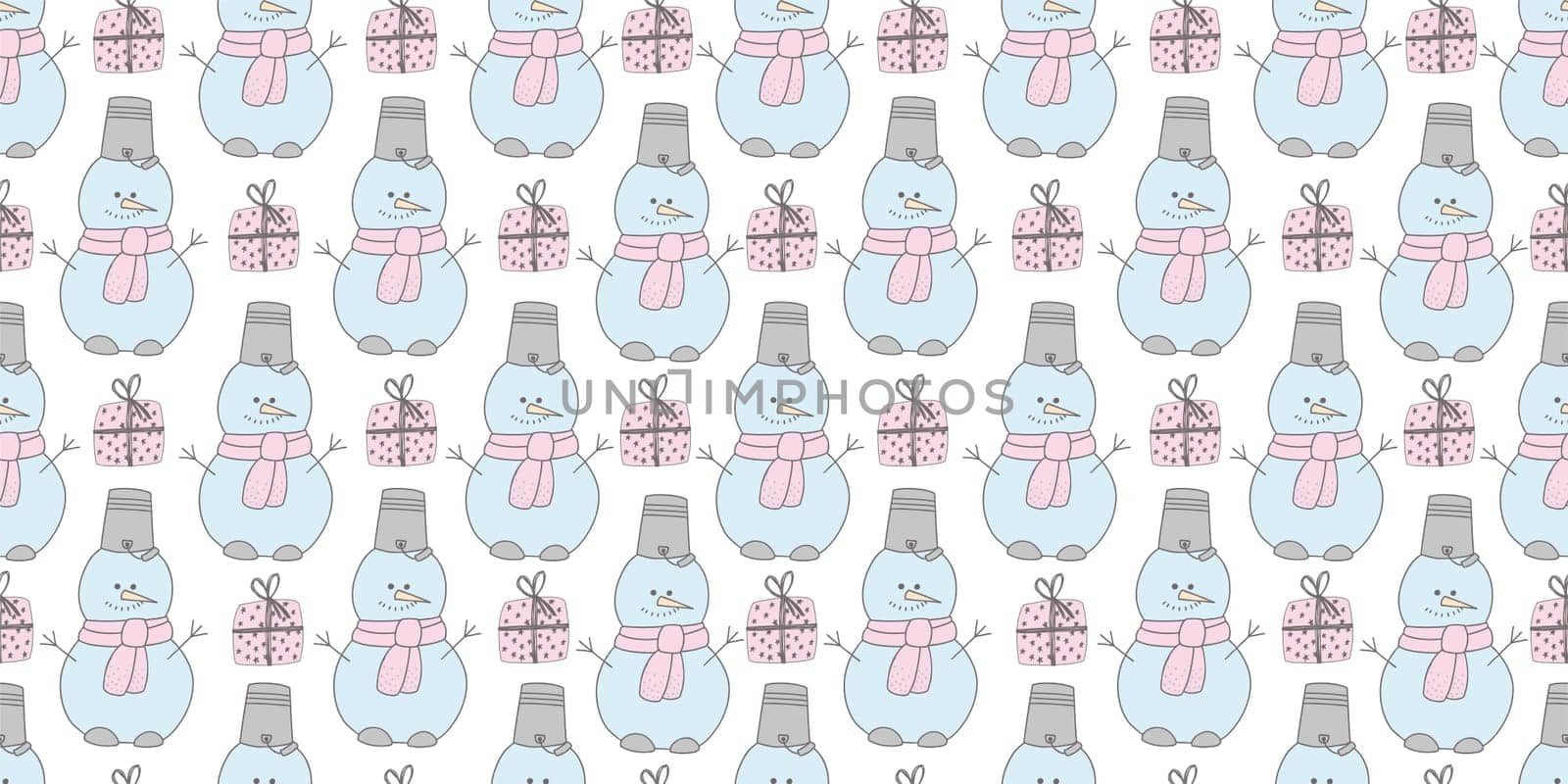 Christmas pattern with a snowman. 2021 year. Funny snowman illustration. Wrapping paper, christmas textile design.