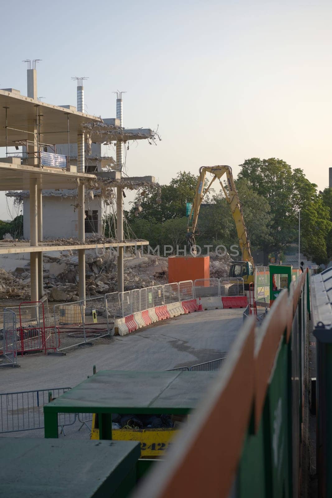 SHEFFIELD, UNITED KINGDOM, 17th September, 2020: Vertical image of demolition and excavator, overlooking from the left hand side of Whitham road.