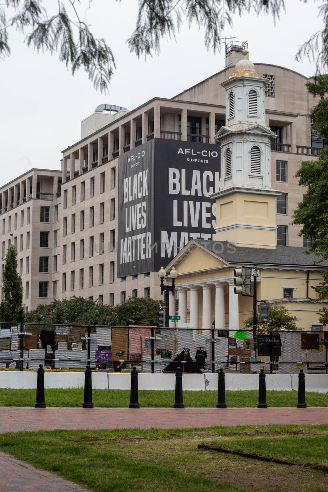 Washington, DC, USA / 9/24/2020: Enormous AFL-CIO Black Lives Matter banners hang next to St. John's Church.