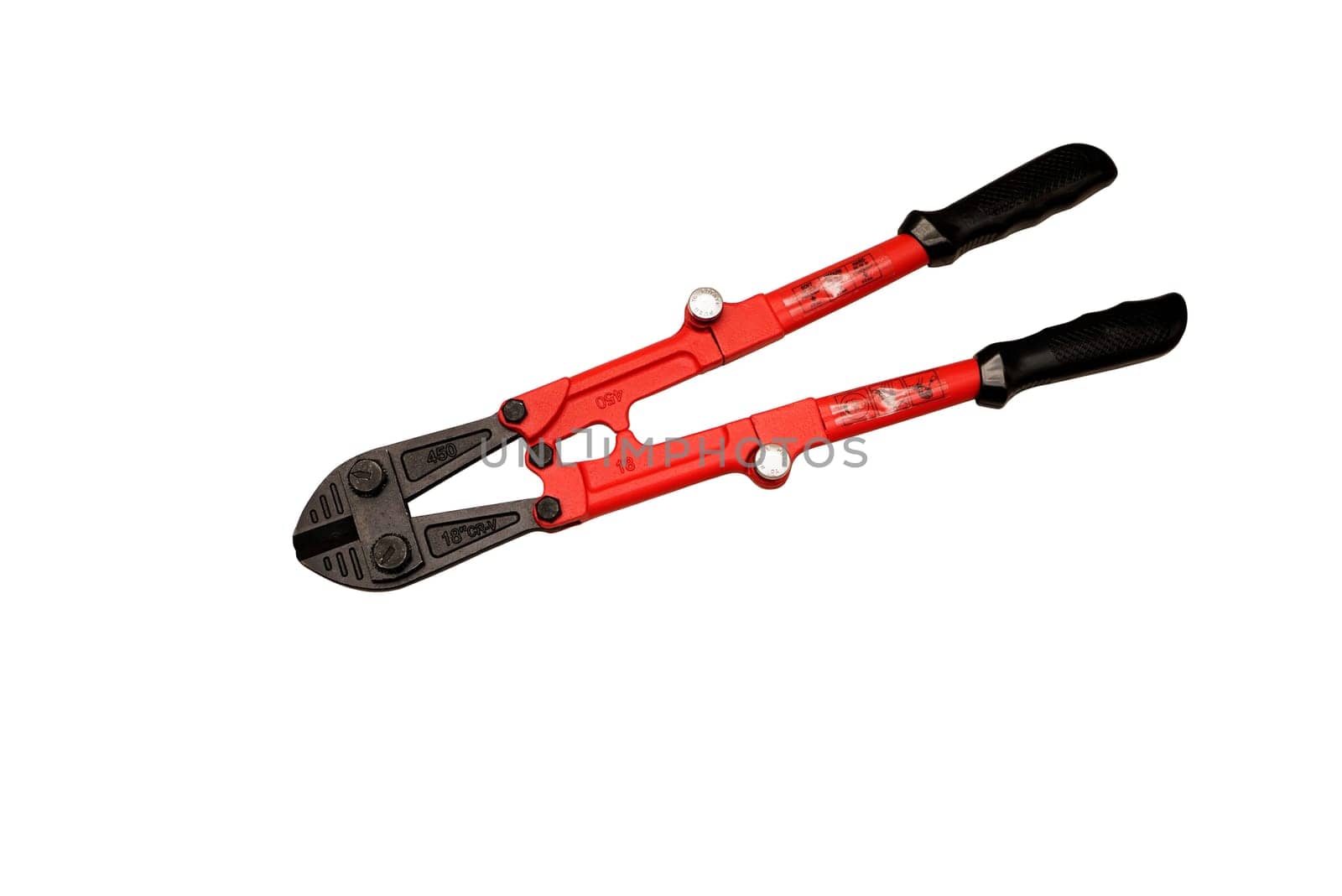 New red bolt cutters on a white background
