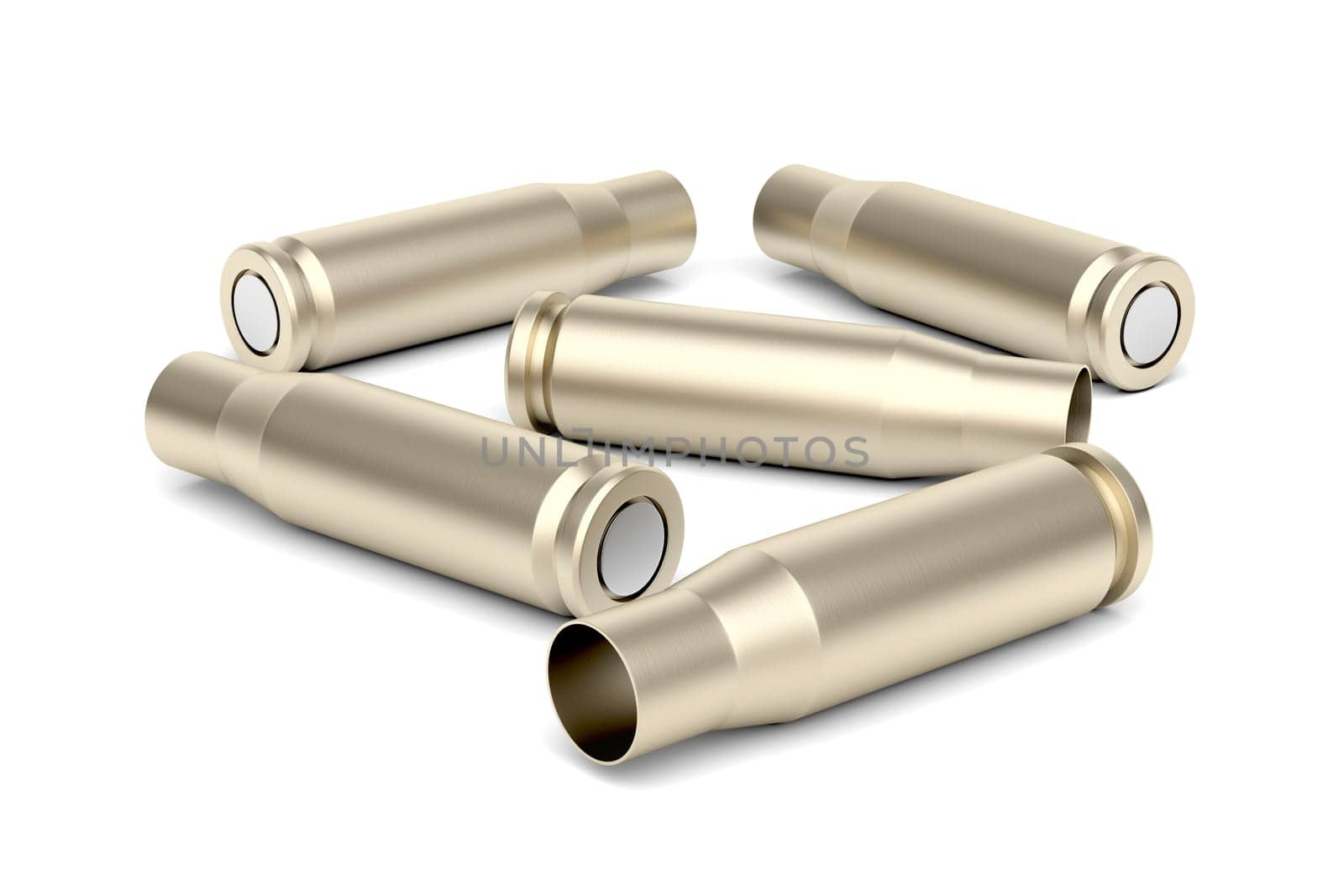 Empty bullet cartridges on white background