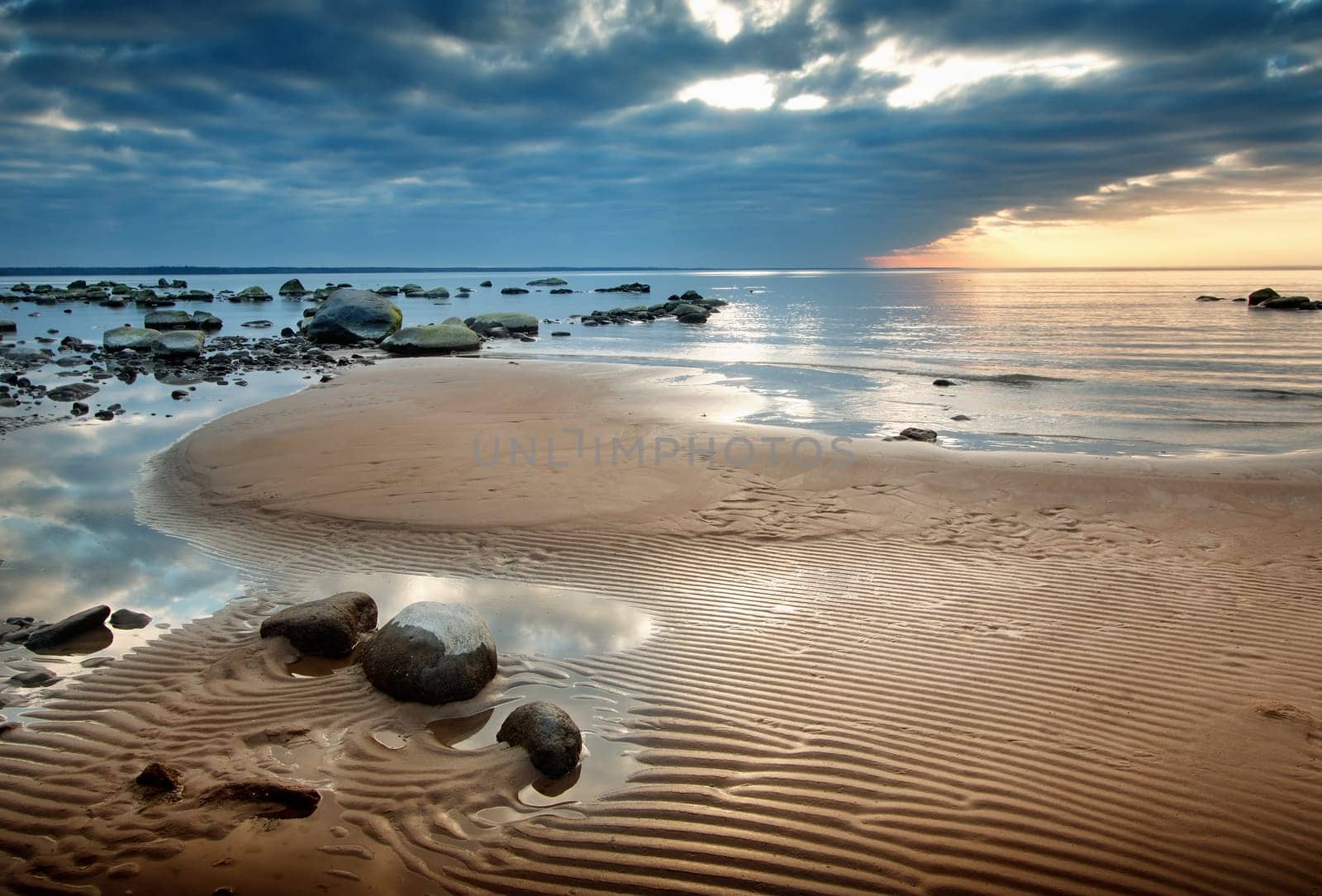 view to baltic seacoast at sunset ligt