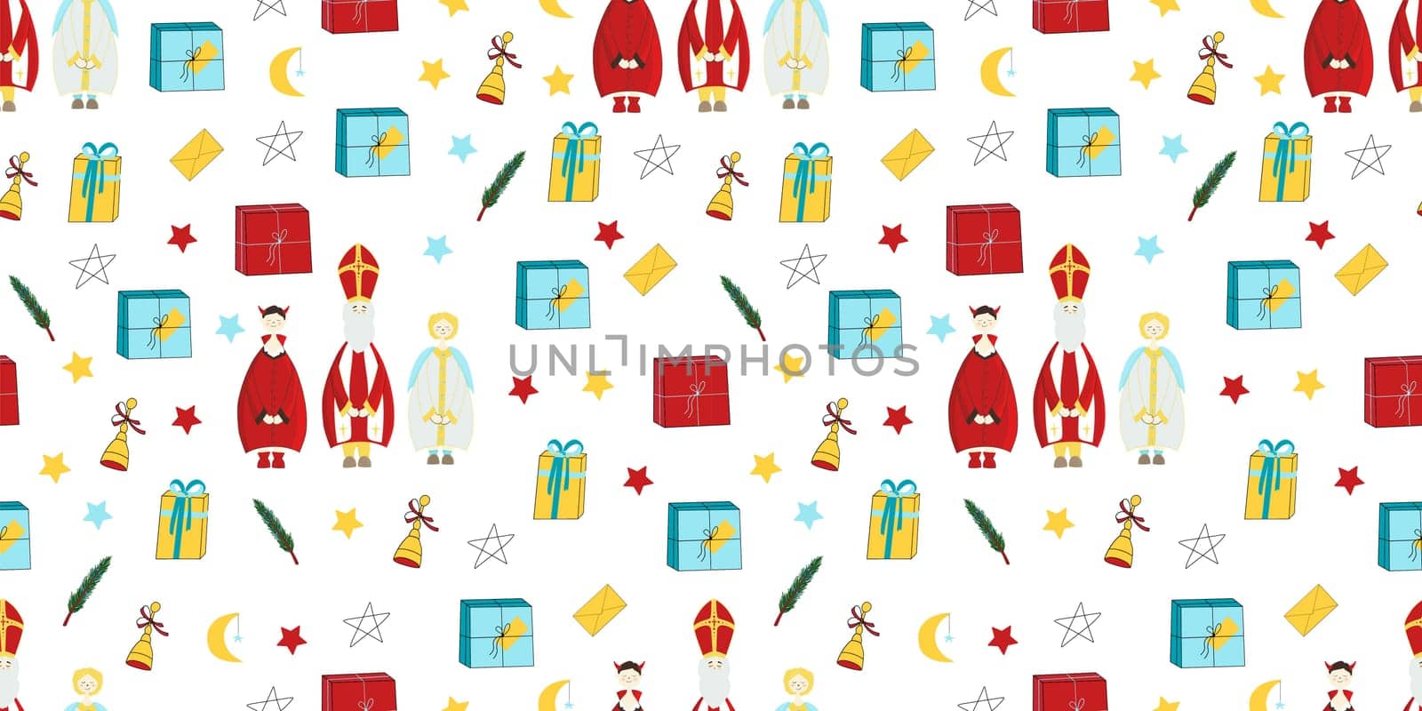 Wrapping paper, seamless pattern for saint nicholas day. Vector illustration.
