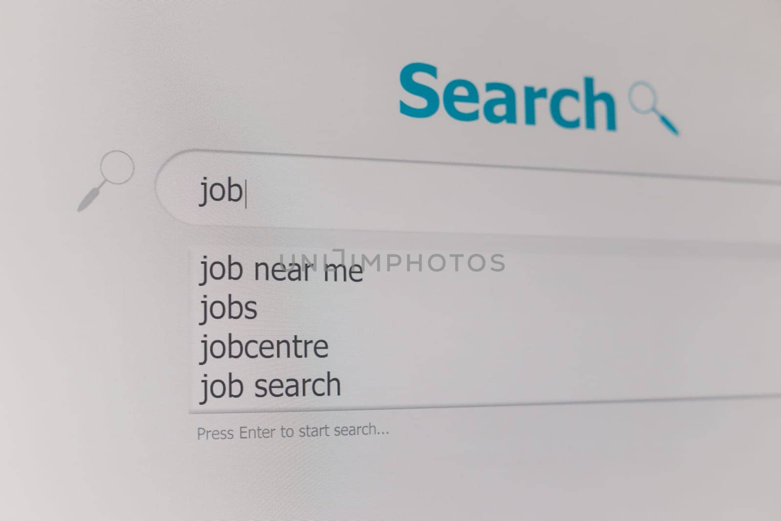 Search for a job on the Internet. Search query. Search engine menu online