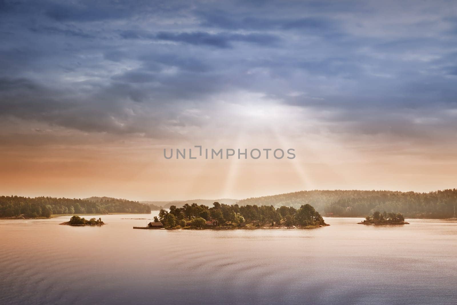Small islands in the morning near to Stockholm. Swedish landscape