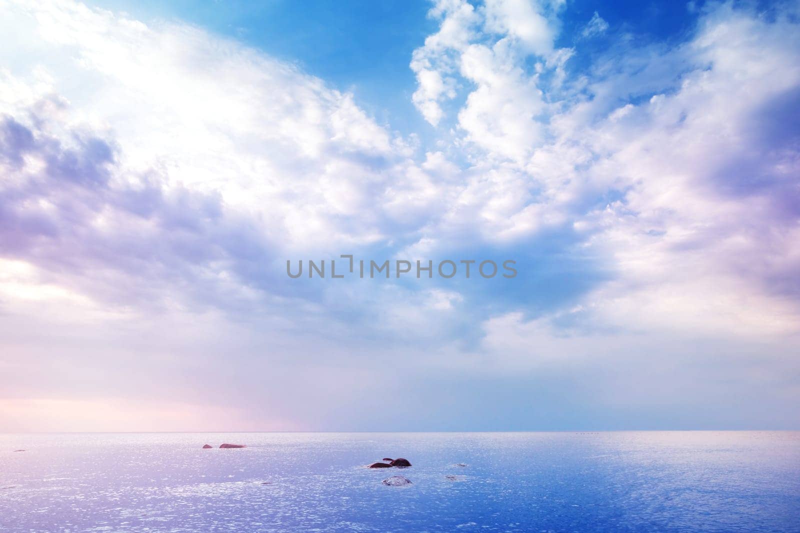 Beautiful sea view in sunset light. landscape with dramatic sky